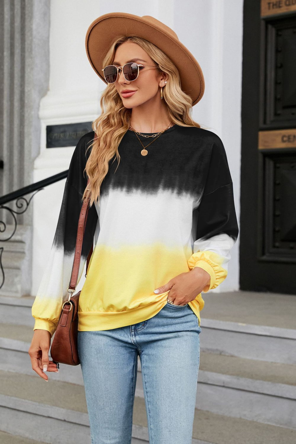 7 colors! Gradient Round Neck Long Sleeve Sweatshirt