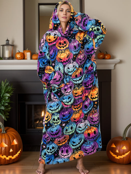 Fuzzy Pocketed Long Sleeve Hooded Blanket Lounge Dress - 17 Print options - PRELAUNCH