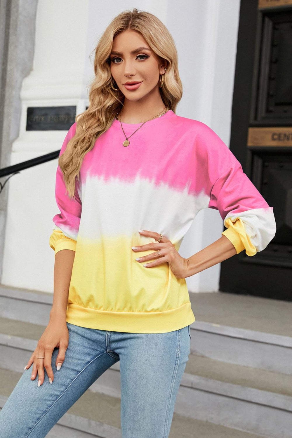 7 colors! Gradient Round Neck Long Sleeve Sweatshirt