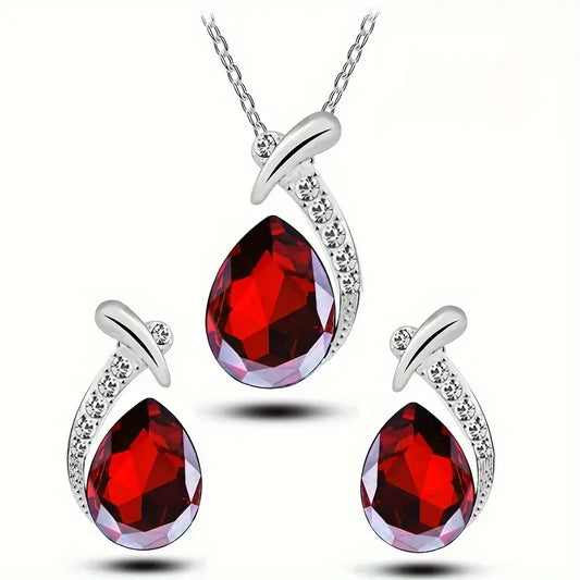 Tear Drop Rhinestone Necklace Earring Set