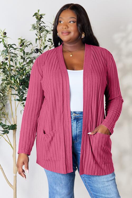 BF Doorbuster! 5 Colors! Basic Bae Full Size Ribbed Open Front Cardigan with Pockets