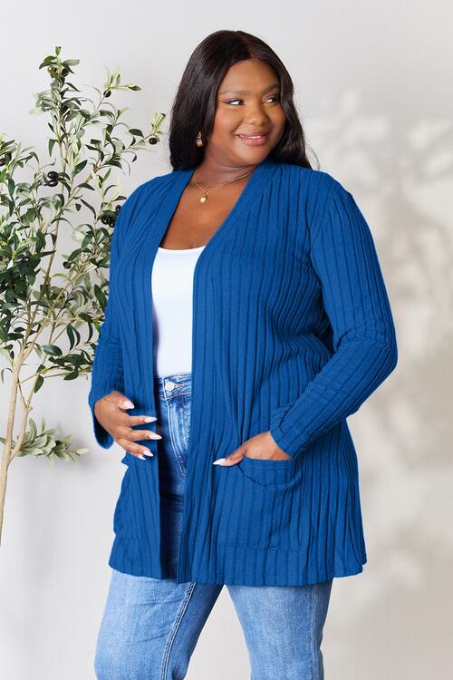 BF Doorbuster! 5 Colors! Basic Bae Full Size Ribbed Open Front Cardigan with Pockets