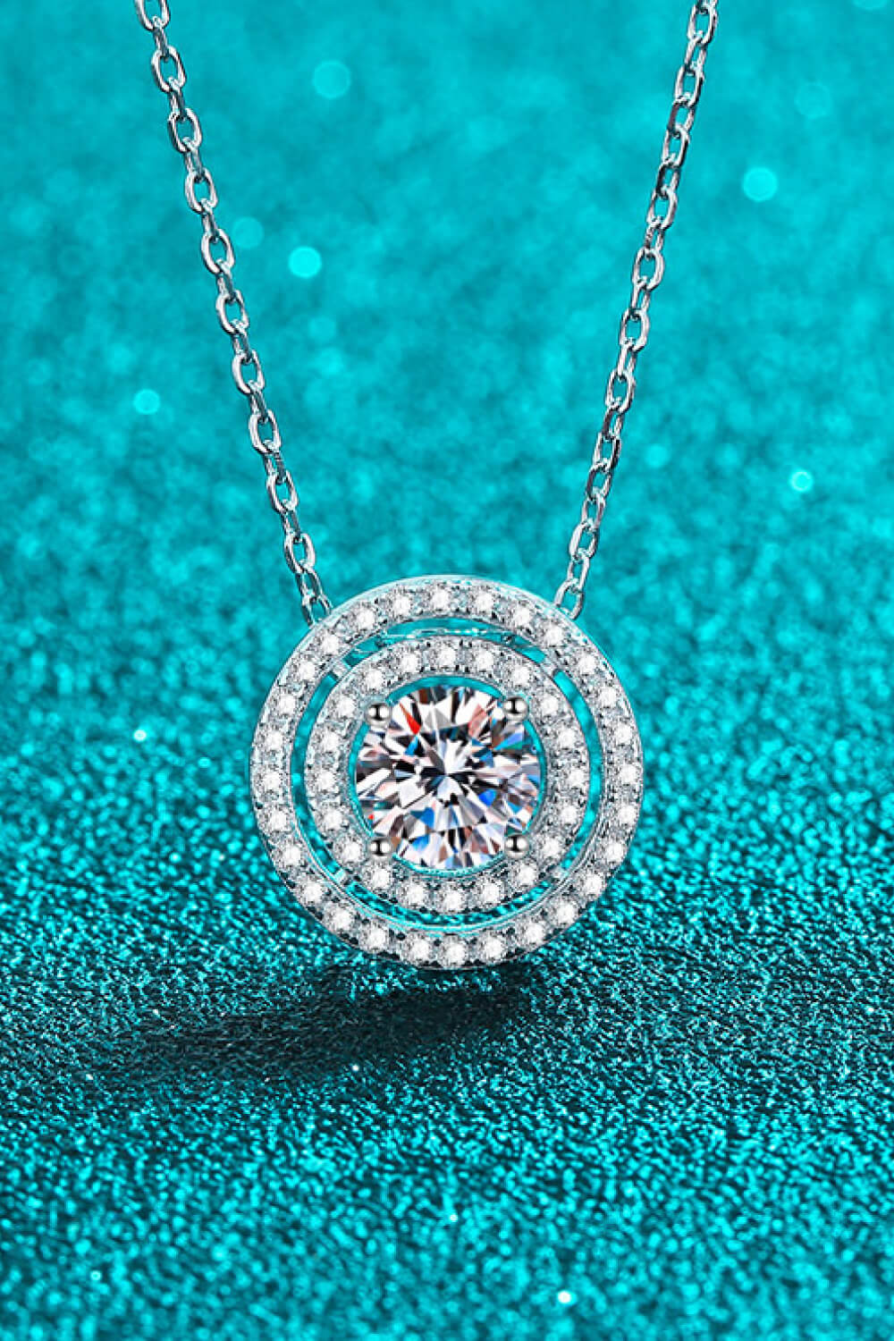 Moissanite Round Pendant Rhodium-Plated Necklace