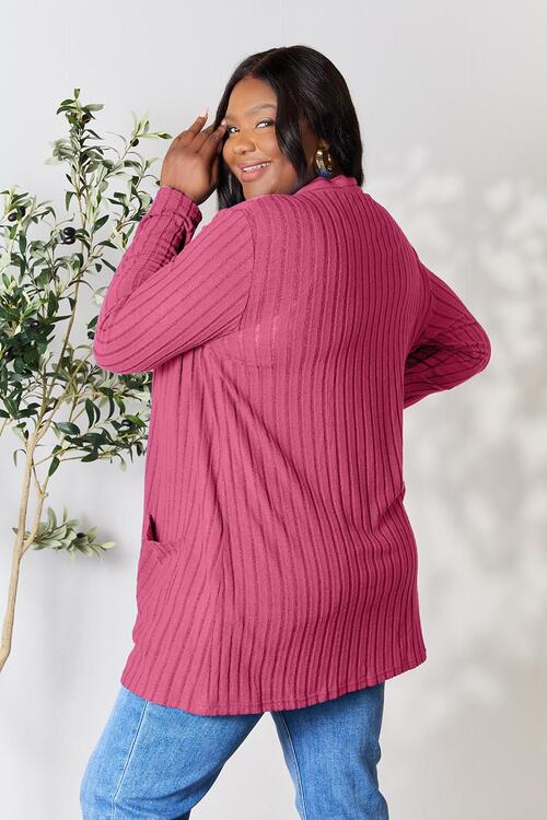 BF Doorbuster! 5 Colors! Basic Bae Full Size Ribbed Open Front Cardigan with Pockets