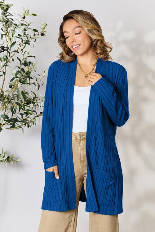 BF Doorbuster! 5 Colors! Basic Bae Full Size Ribbed Open Front Cardigan with Pockets