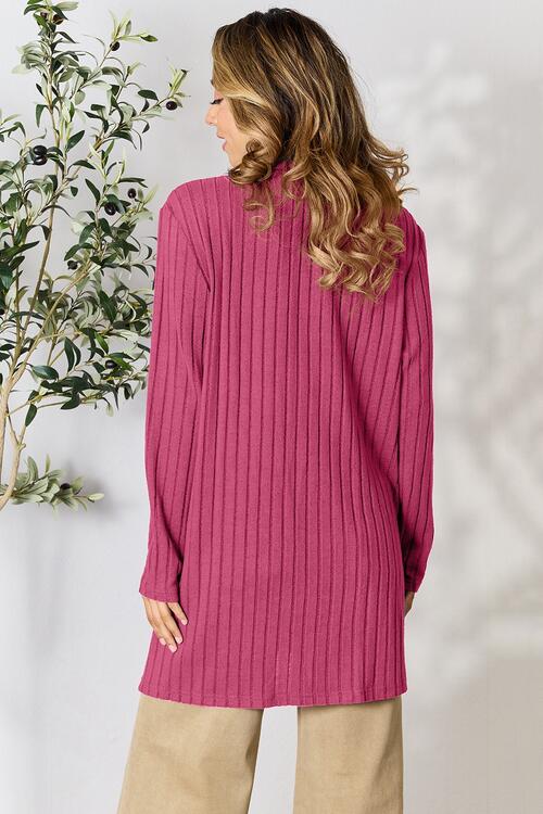 BF Doorbuster! 5 Colors! Basic Bae Full Size Ribbed Open Front Cardigan with Pockets