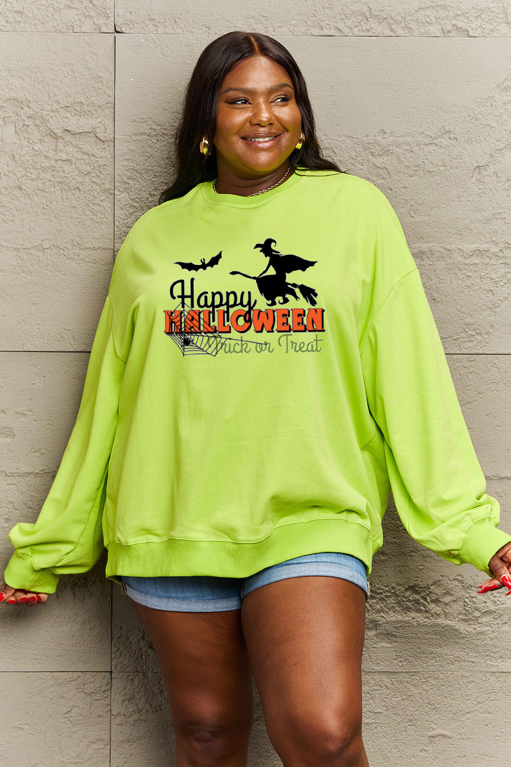 Simply Love Full Size HAPPY HALLOWEEN TRICK OR TREAT Graphic Sweatshirt