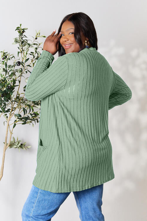 BF Doorbuster! 5 Colors! Basic Bae Full Size Ribbed Open Front Cardigan with Pockets