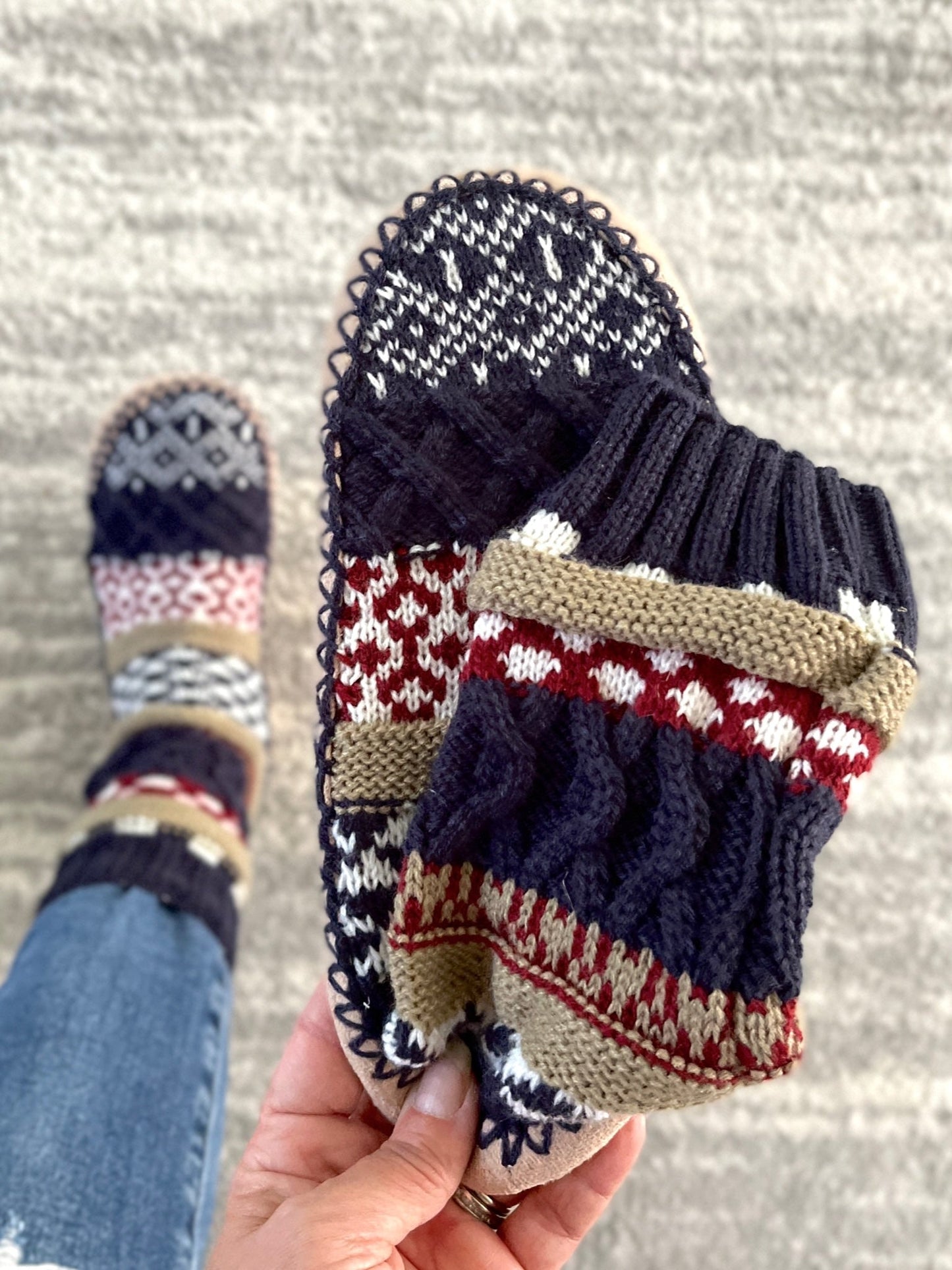 Nordic Night Slipper Booties in Navy