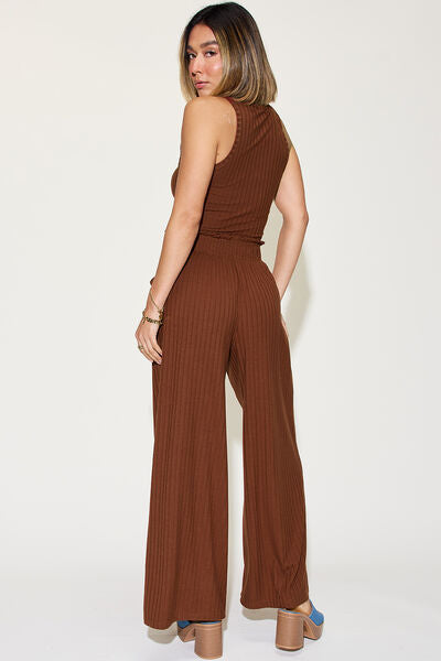 Basic Bae Full Size Ribbed Tank and Wide Leg Pants Set