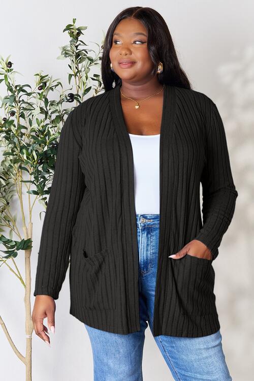 BF Doorbuster! 5 Colors! Basic Bae Full Size Ribbed Open Front Cardigan with Pockets